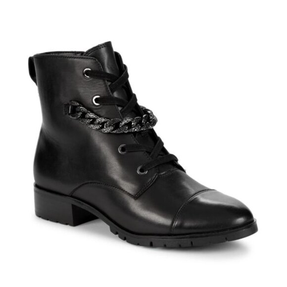 Karl Lagerfeld Paris Suki Chain-Trim Leather Combat Boots - Picture 1 of 8